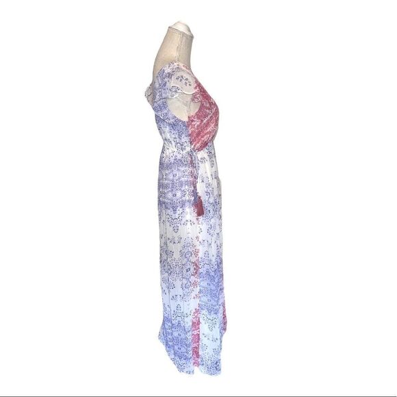 Knox Rose Pink & Lavender Damask Print Tiered Boho Maxi Dress Size XS - Picture 7 of 15
